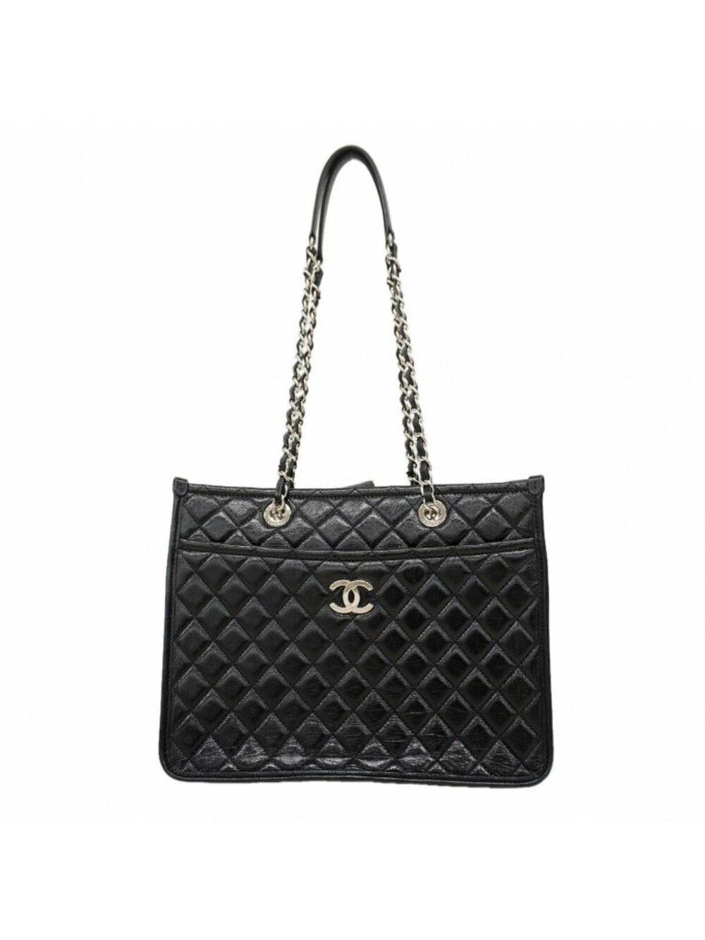 Chanel Chain Tote Quilted Calf Black Silver